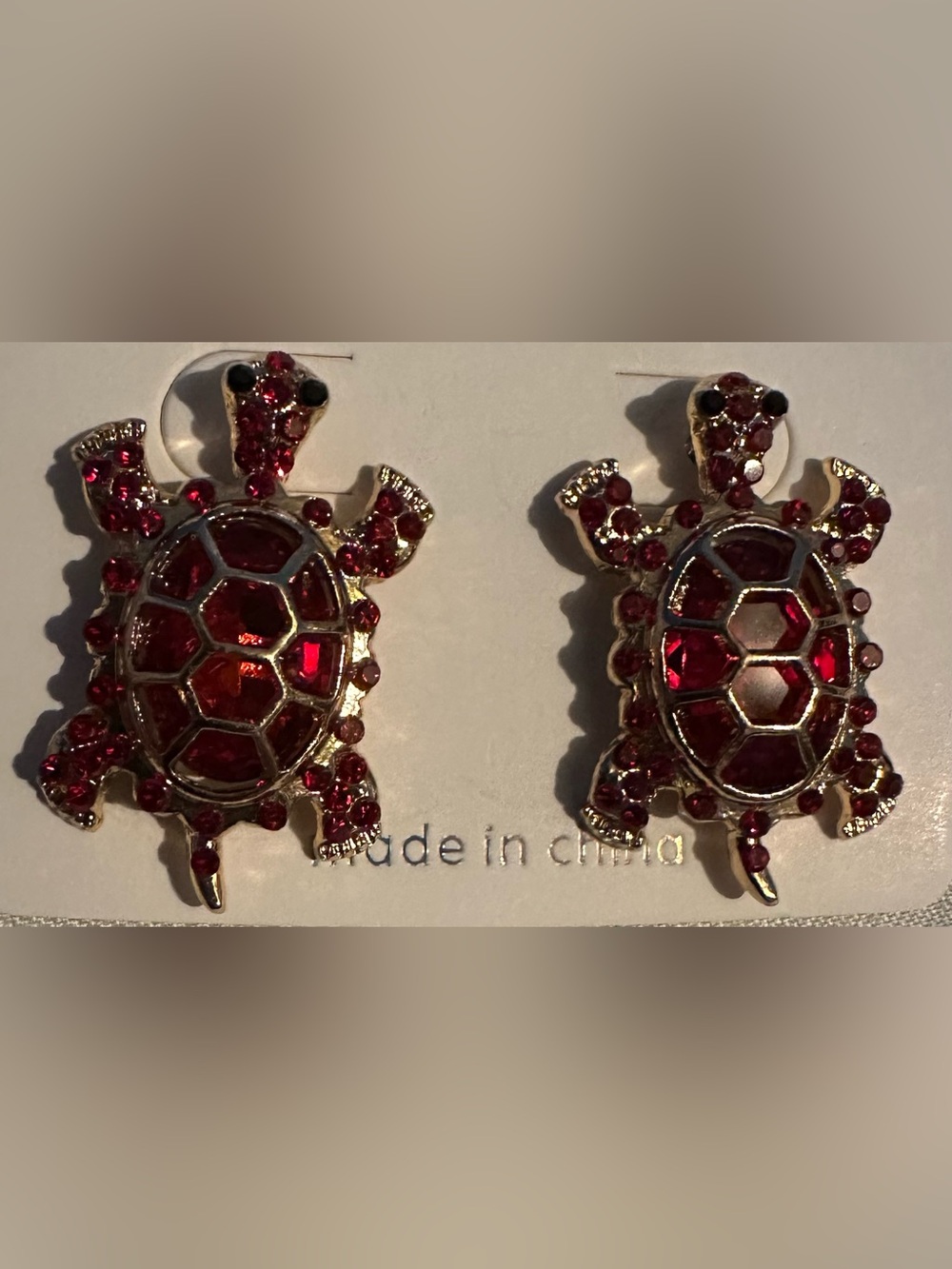 Red Crystal Turtle Stud Earrings